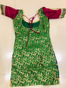 stich Green &amp; Gold Embroidered Kurta set