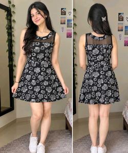 Black Floral Sleeveless Fit & Flare one piece