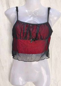 Sheer Mesh Crop Top with Bow Detail