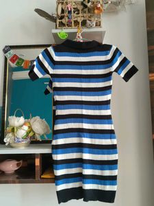 Striped Polo Neck Knit Dress
