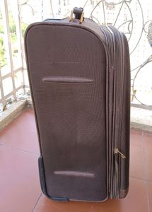 Brown Soft Shell Suitcase With Gold Accent