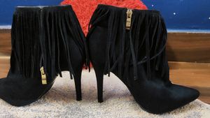 Black Boot Pencil Heels Fringe Style