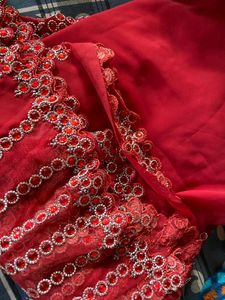 RED SAREE WITH GEMS DESIGN