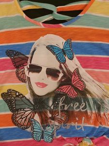 Colorful Striped Butterfly Graphic Tee