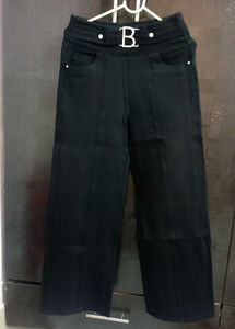 Black High-Waisted Wide-Leg Pants with Statement B