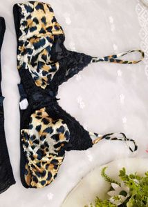 Leopard Print Lace Trim Bra with brief 👍👍😍