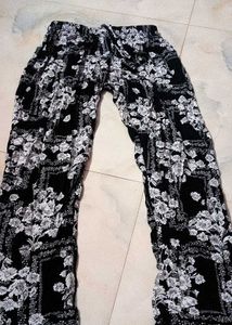 Flowy Black & White Floral Pants