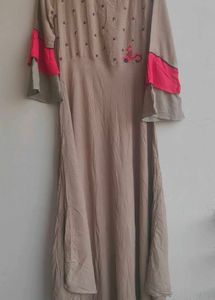 Elegant Beige Kurta with Pink Bell Sleeves