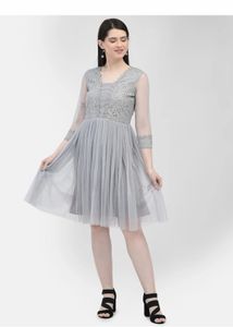 Elegant Grey Lace &amp; Tulle Gown