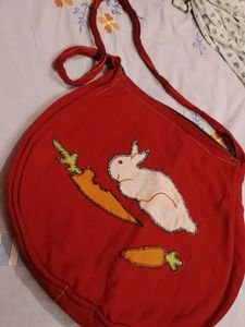 Hand Applique Bag Red Rabbit &amp; Carrot Sling