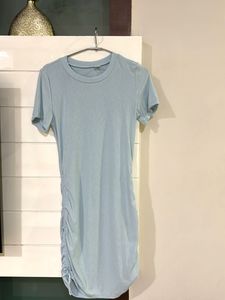 Light Blue Ruched T-Shirt Dress