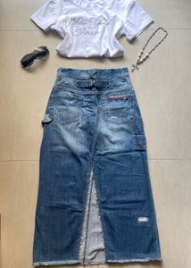 Distressed Denim Skirt