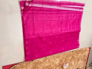 Assam Saree Vibrant Pink with White Mot