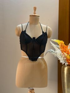 Chic Black Mesh Corset Top
