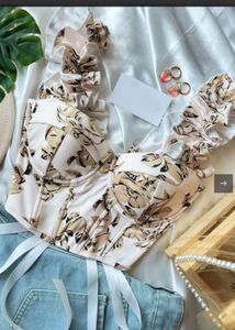 Floral Print Bikini Top with Ruffles