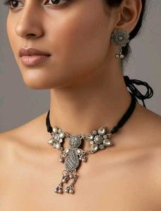 Oxidized Silver Choker Necklace Set
