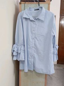 Light Blue Ruffle Sleeve Shirt