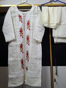 White Kurta With Red Floral Embroidery  🤍♥️
