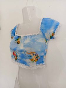 Cute Angel Cloud Print Crop Top
