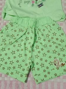 Cute Green Hello Happy Star Shorts Set
