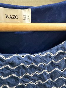Blue Textured Short Sleeve Dress