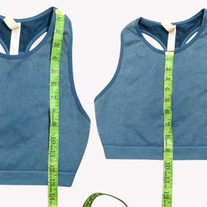 Blue Ribbed Sports Bra