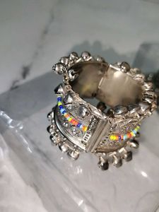 Boho Silver Cuff Bracelet with Beads