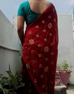 Embroidered Red Saree  with blause