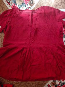Embroidered Red Cotton Kurta