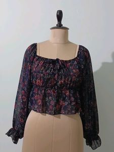 Floral Print Sheer Peplum Top