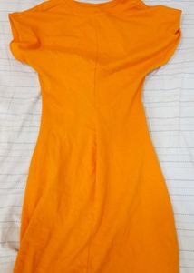 Zara Orange Ruched T-Shirt Dress