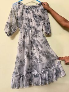 Grey half shoulder dress