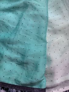Beautiful Teal Saree with Polka Dots and Blouse