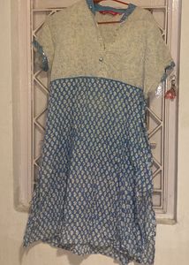 Blue & White Printed Kurta Size - L