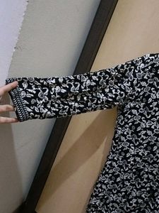 Black &amp; White Floral Kurta