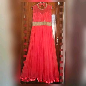 high flared stunning Coral netted Ethnic Gown