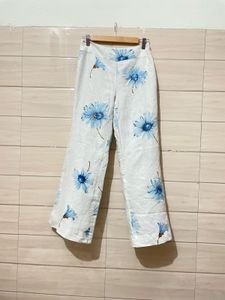 White Floral Wide Leg Pants