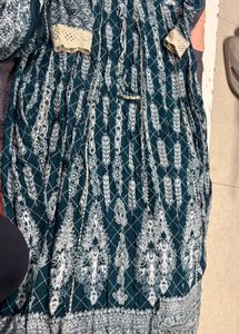 Teal Printed Kurta with Lace Detail