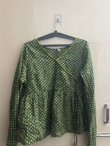 Stylish Long Sleeve Green Printed Kurta