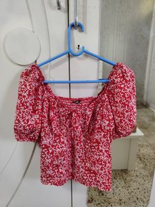 Red Floral Puff Sleeve Top