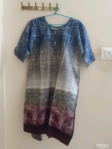 Denim look Blue Ombre Printed Kurta