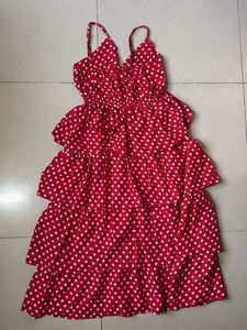 Chic Red Polka Dot Tiered Mini Dress