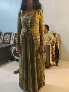 Elegant Green Ethnic Dress with Jacket