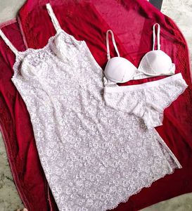 Lace nighty with beautiful bra and brief 👍