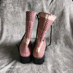 N. Unique Pink Lace-Up Combat Boots