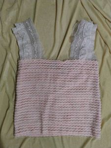 Cute Pink Lace Trim Tank Top