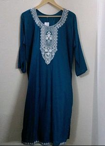 Elegant Teal Kurta with White Embroidery
