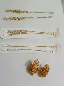 Golden Jhumki With 3 Pic Kan Chain Combo
