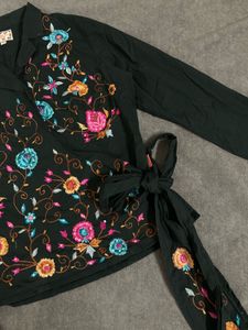 Fully Embroidered Wrap Top