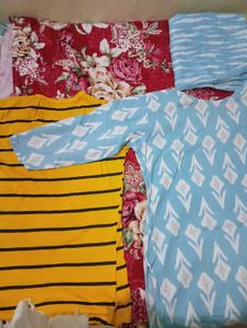Blue &amp; White Printed Kurta Set with Yellow Top